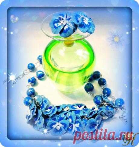 Комплект ,,Анютины глазки&quot;.Колье и серьги.Выполнен из полимерной глины.