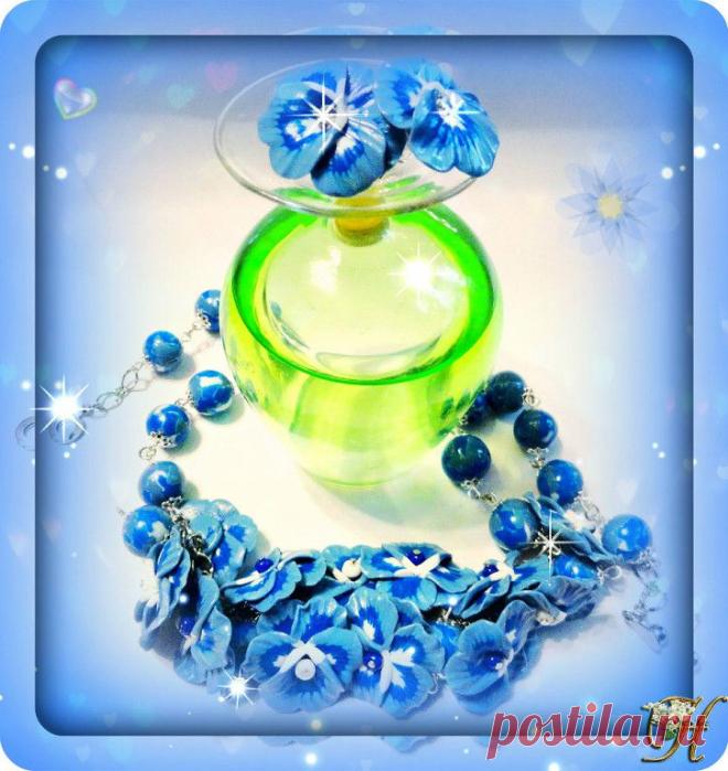 Комплект ,,Анютины глазки".Колье и серьги.Выполнен из полимерной глины.