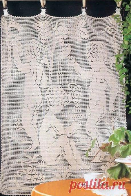 Филейная занавеска крючком «Дети у воды» Схема вязания филейной занавески крючком «Дети у воды»