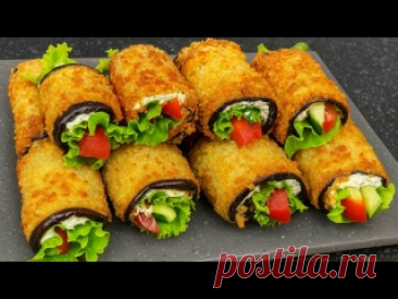 Вкуснейшая закуска из баклажанов — всего из нескольких ингредиентов! 📝 Ингредиенты: Баклажаны – 2 шт Яйца – 2 шт Соль – ½ ч. л. Панировочные сухари – 3–4 ст. л. Масло – 70 мл (для жарки) Огурец – 1 шт Помидор – 1 шт Майонез – 150 г Чеснок – 2 зубчика Листья салата Укроп