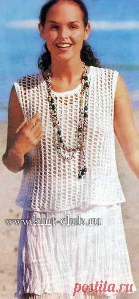 Белый вязаный топ со схемой сетчатого узора