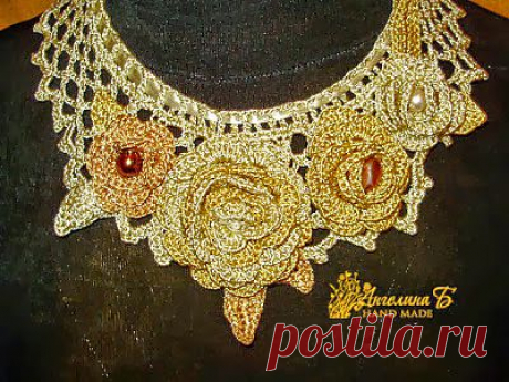 МИР РУКОДЕЛИЯ: Вязаный воротник - колье &quot;Золотистая роза&quot;