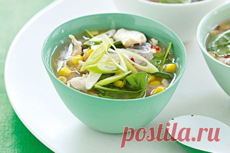 Chicken, corn and noodle soup