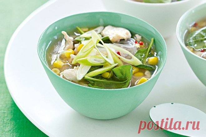 Chicken, corn and noodle soup