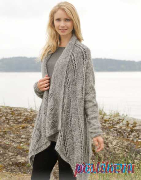 Жакет из альпаки и мохера "First in Line" от Drops Design вязаный спицами