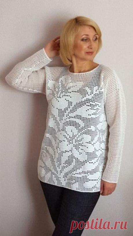 Красивая туника крючком в филейной технике Туника связана из пряжи "Анна14", Сеам. Но можно взять другой, подходящий по толщине хлопок. Например, ту же "Анну16". Полотно будет немного нежнее, тк "Анна14"