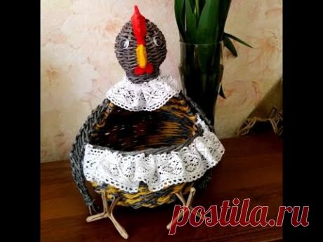 мк вазы "курочка "с рисунком прямой чепо веревочки часть 1