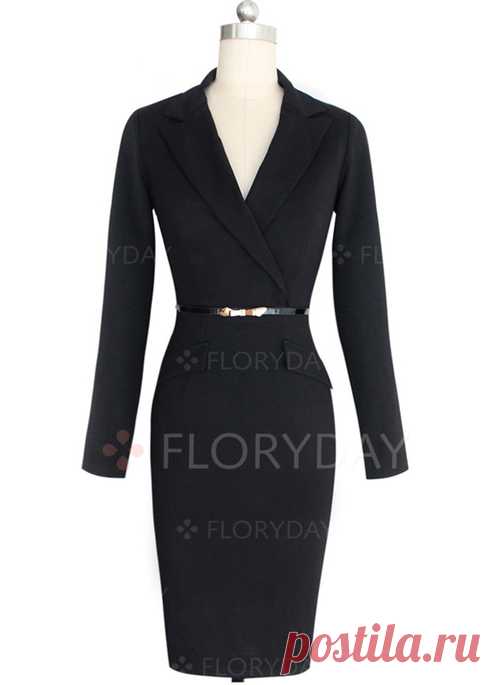 Floryday - Polyester Solid Long Sleeve Mid-Calf Elegant Dresses (1955114014)
