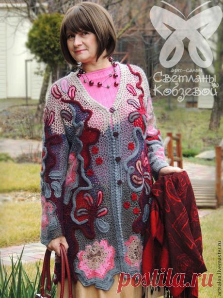 Купить Кардиган "Багрянец осени" - кардиган вязаный, кардиган женский, кардиган крючком