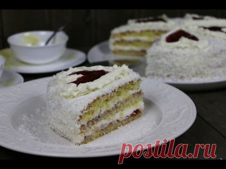 Торт &quot;Нежный&quot; с кокосом, конфитюром и взбитыми сливками