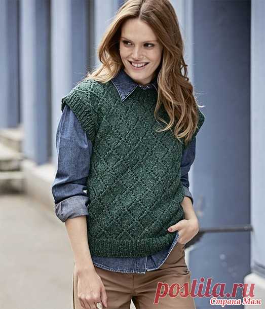 Зеленая безрукавка с узором из ромбов - Вязание - Страна Мам