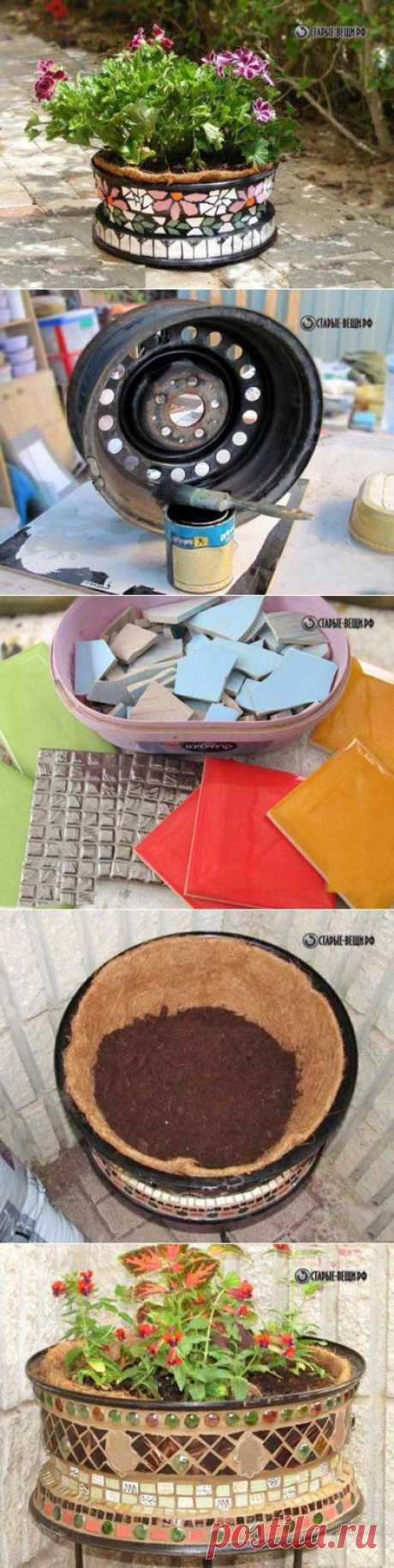 КЛУМБА ИЗ АВТОМОБИЛЬНЫХ ДИСКОВ.