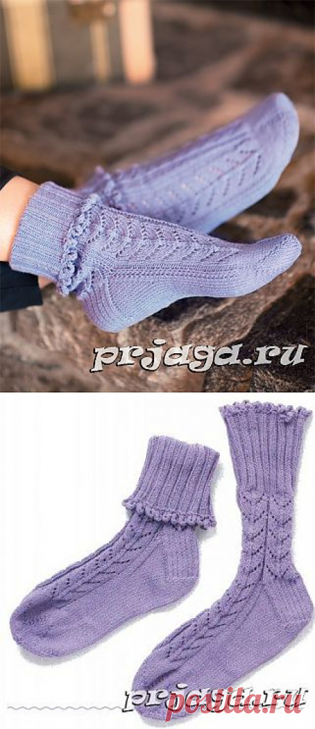 Ажурные носки спицами с рюшами