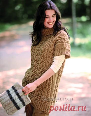 Длинный пуловер с имитацией рукавов и валяная сумка — Shpulya.com - схемы с описанием для вязания спицами и крючком