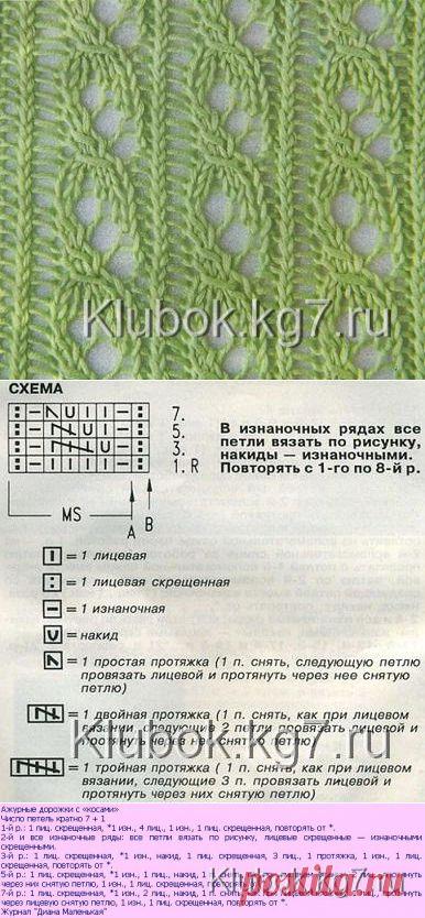 Узор "Ажурные дорожки с косами" | Клубок