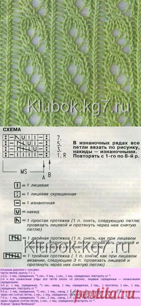 Узор &quot;Ажурные дорожки с косами&quot; | Клубок