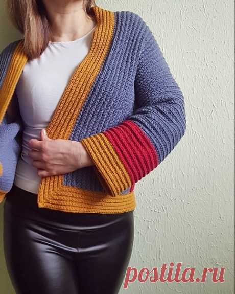 Вяжем узор крючком &quot;Рельефный рубчик&quot; для жакета  crochet pattern..