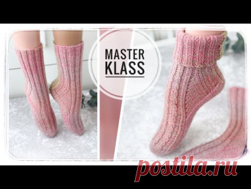 Авторские носки на двух спицах с перевернутой пяткой подковой. Мк для начинающих.  knitting socks