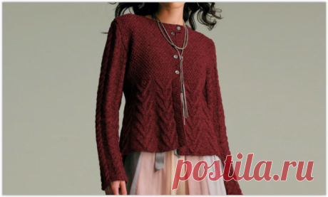 Красивый стильный жакет на пуговицах для эффектных дам - схемы и описание вязания