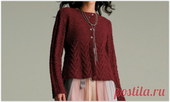 Красивый стильный жакет на пуговицах для эффектных дам - схемы и описание вязания