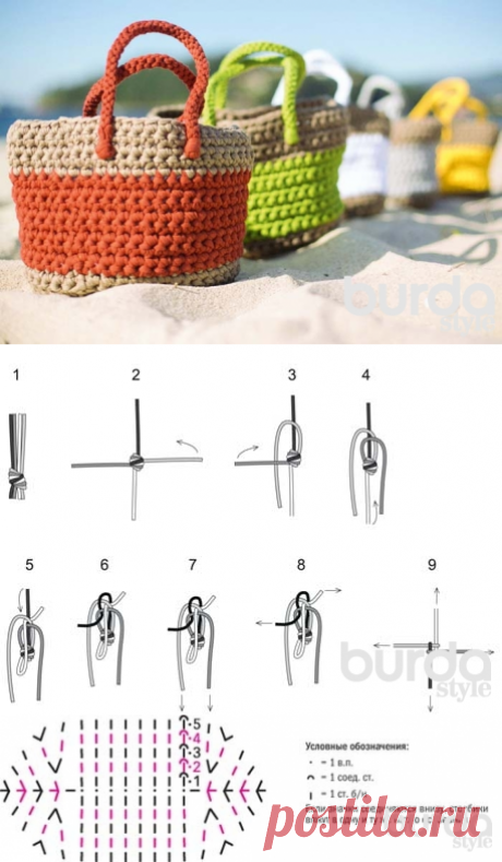 Пляжная сумка - схема вязания крючком. Вяжем Сумки на Verena.ru