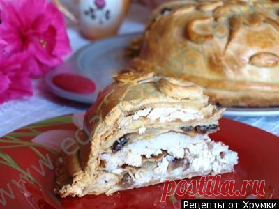 Курник из блинов с курицей и грибами