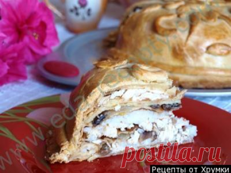 Курник из блинов с курицей и грибами