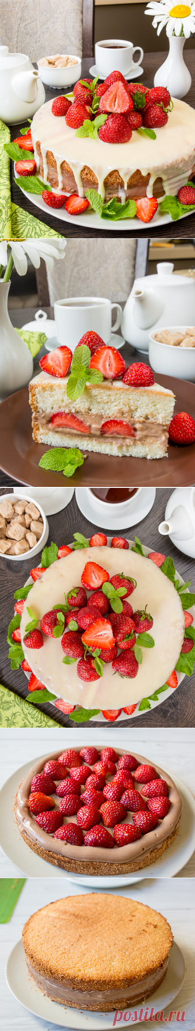 Торт с заварным шоколадным кремом и клубникой