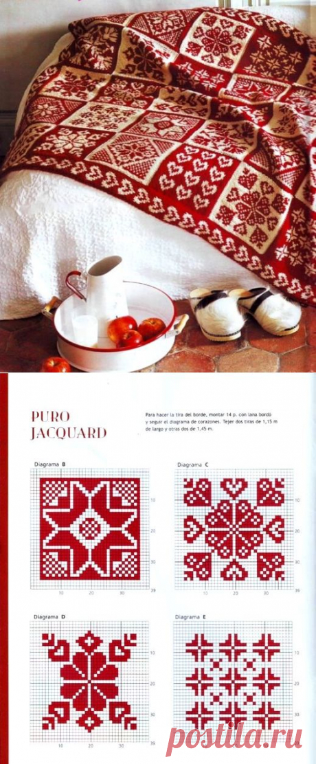 МИР РУКОДЕЛИЯ: Красно-белый плед спицами | Каталог