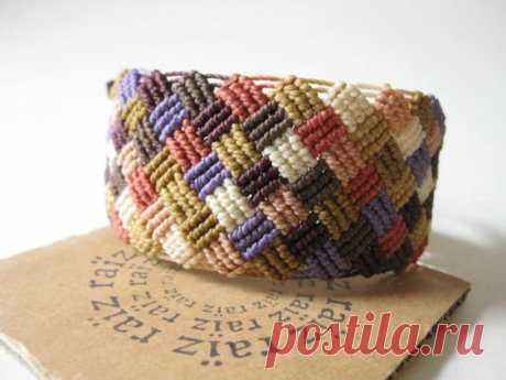 Patchwork Macrame Bracelet Pastel Jewelry Textile Checkered ~ Handwoven Bohemian Hippie Chic Friendship Bracelet ~ by raïz | Macrame