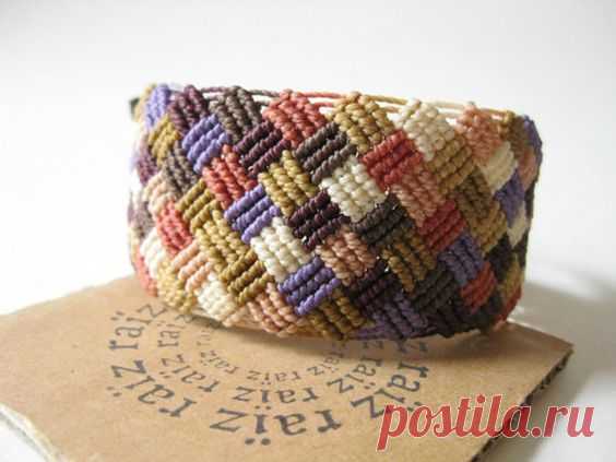 Patchwork Macrame Bracelet Pastel Jewelry Textile Checkered ~ Handwoven Bohemian Hippie Chic Friendship Bracelet ~ by raïz | Macrame