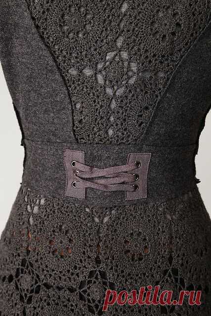 Кардиган-пальто и жакет (ткань+вязание крючком).: Вязание крючком и спицами