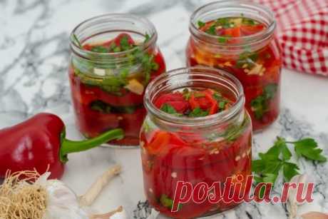 Консервированный перец с чесноком и кинзой — Домашняя кулинария