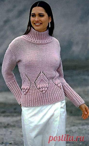 Розовый пуловер с ромбами, связанный спицами - 8 Июля 2010 - Вязание спицами, модели и схемы для вязания на спицах