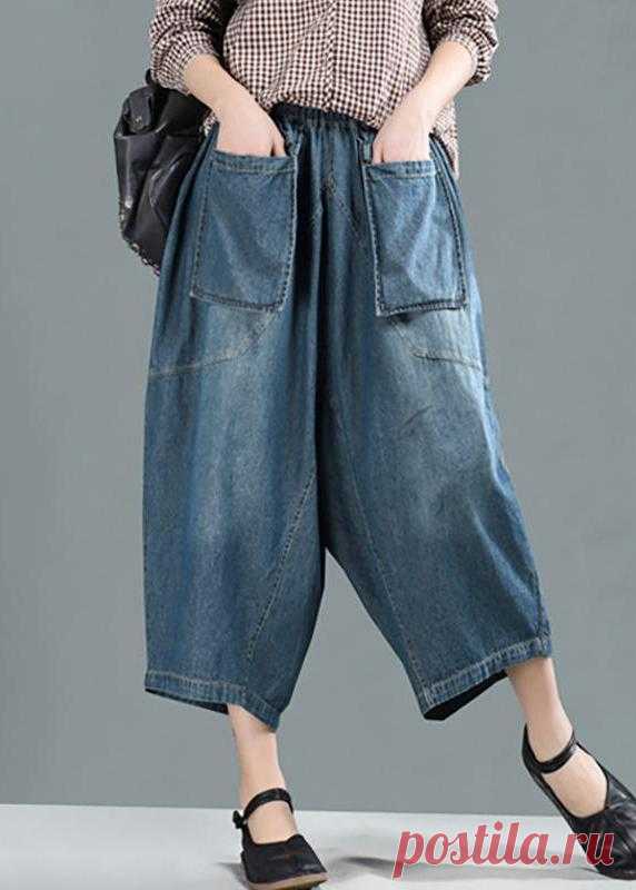 Women Spring Casual Big Pockets Solid Loose Jeans Women Spring Casual Big Pockets Solid Loose JeansThis dress is made of cotton or linen fabric, soft and breathy. Flattering cut. Makes you look slimmer and matches easlily. Materials used: CottonMeasurement:Size L/BUST-118cm      Waist elastic from 66cm / 25.74