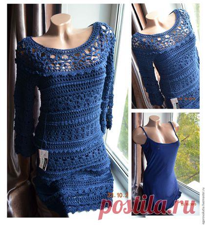 Купить платье "ОЛИВИЯ"-2 - тёмно-синий, платье, Платье нарядное, платье вязаное