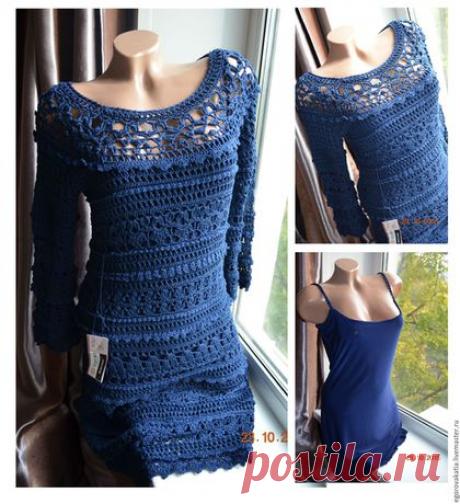 Купить платье &quot;ОЛИВИЯ&quot;-2 - тёмно-синий, платье, Платье нарядное, платье вязаное