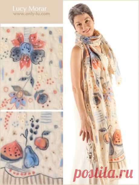 “Creamy Summer” Nuno Felt Art Scarf by Lucy Morar  www.only-lu.com