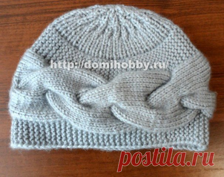 Вязание шапки с поперечной косой | Золотые Руки