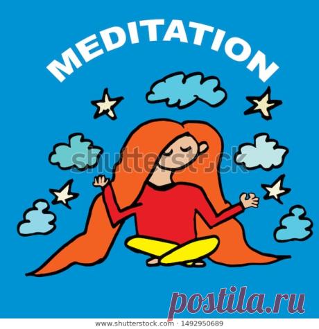 Girl is meditating. Meditation. World Meditation Day. Stock Vector Illustration.