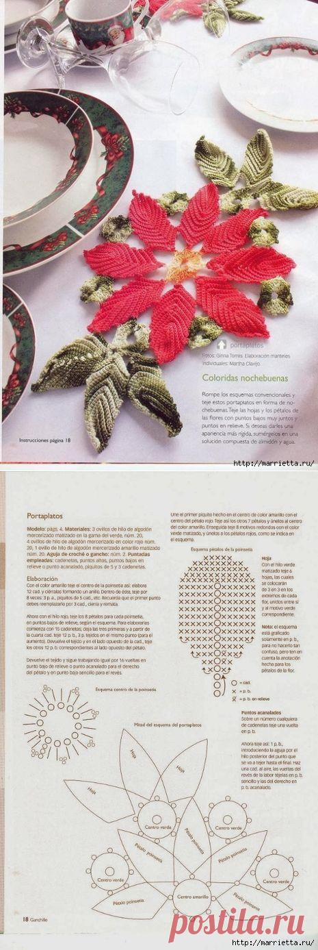 Рождественская салфетка с пуансеттией крючком