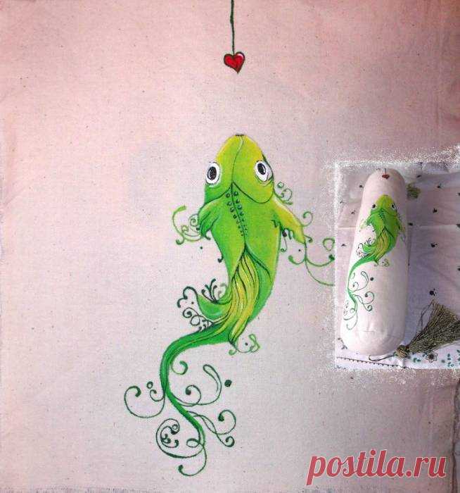 Зеленовая рыбка - Рисунок на ткани - Фотоальбомы - Самоделкин)))