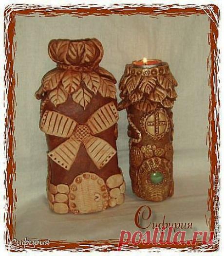 Домики-подсвечники из бутылок и соленого теста. Автор Сифирия | СВОИМИ РУКАМИ