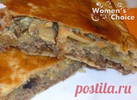 Пирог с мясом и грибами из пивного теста. | Банк кулинарных рецептов