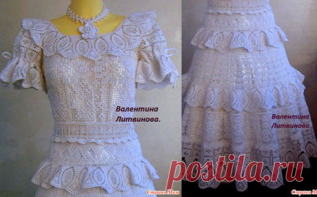 Вязаное платье с баской. Схема Платье с баской, выполнено с элементами филейного вязания. Схема
