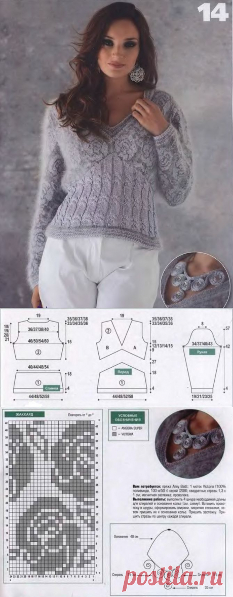 Красиво: пуловер спицами (косы+жаккард) и ожерелье