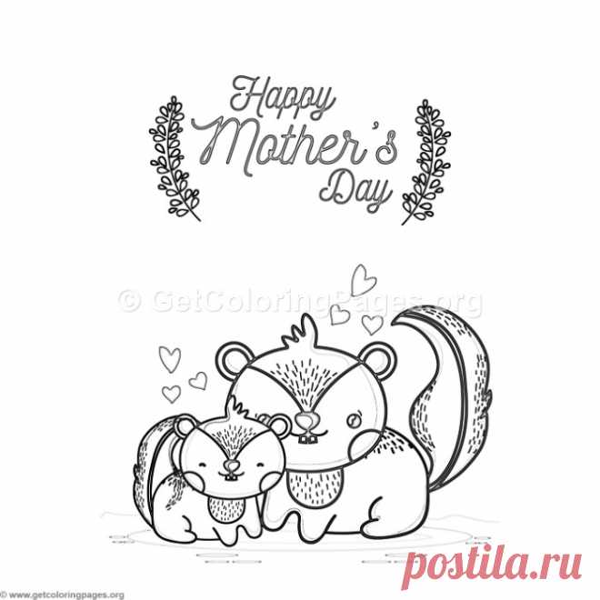 Cute Cartoon Squirrels Happy Mother&#8217;s Day Card Coloring Pages &#8211; GetColoringPages.org