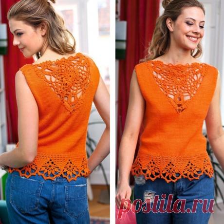 Летний топ с ажурными треугольными вставками. Схемы, выкройка (Вязание крючком) | Журнал Вдохновение Рукодельницы