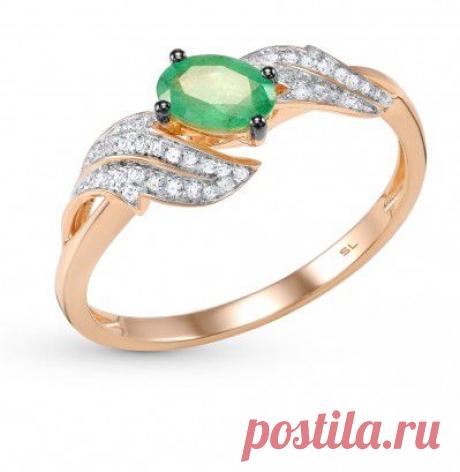 Купить золотое кольцо с бриллиантами и изумрудами по цене 12990 руб, розовое золото 585 пробы, изумруд, 48 бриллиантов, смотреть фото и описание 25895 - Sunlight Brilliant