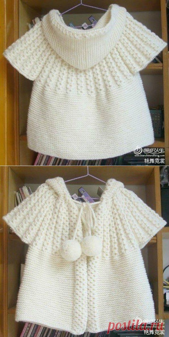 Жилет с капюшоном спицами. Нарядный жилет для девочки вязаный спицами